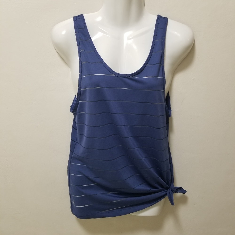 Athleta Top Max Out Tank Blue Striped Side Tie Low Back Blue S Activewear